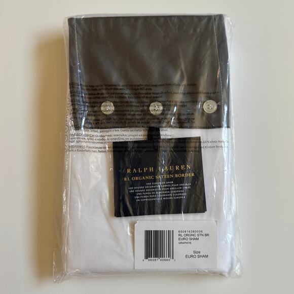 Ralph Lauren Home Organic Sateen Border European Sham Euro Graphite Gray NEW - Picture 5 of 7